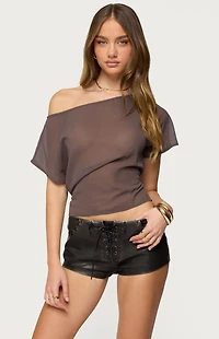 Edikted Noria Sheer Chiffon Off Shoulder Top