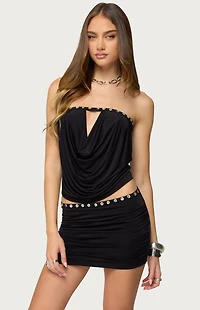 Edikted Giana Iridescent Strapless Cowl Neck Top