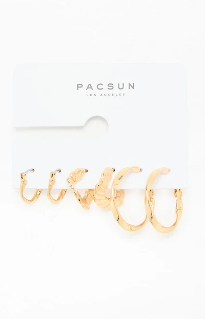 Pacsun 3 Pack Gold Textured Hoop Earrings