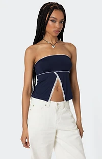 Edikted Lace Trim Split Front Tube Top