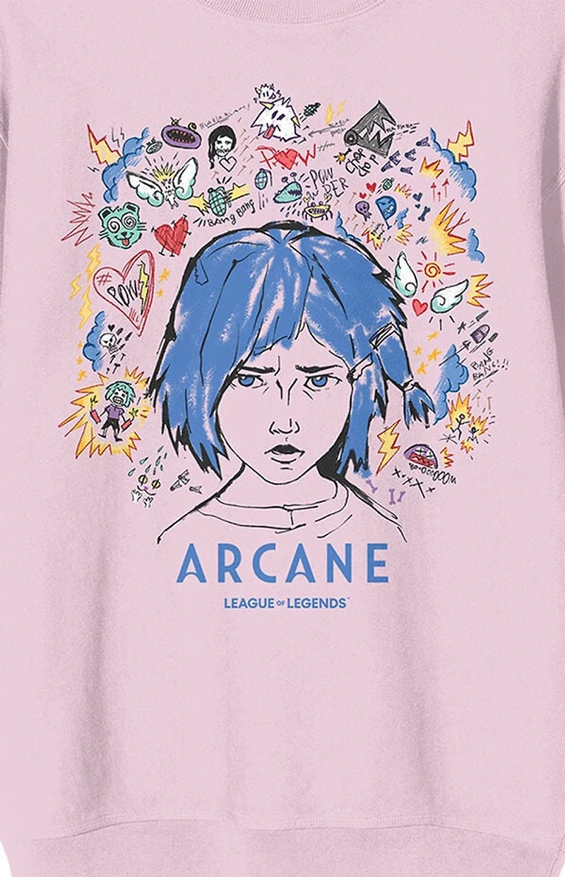 Arcane League Of Legends Powder Doodle Art Crew Neck Sweatshirt