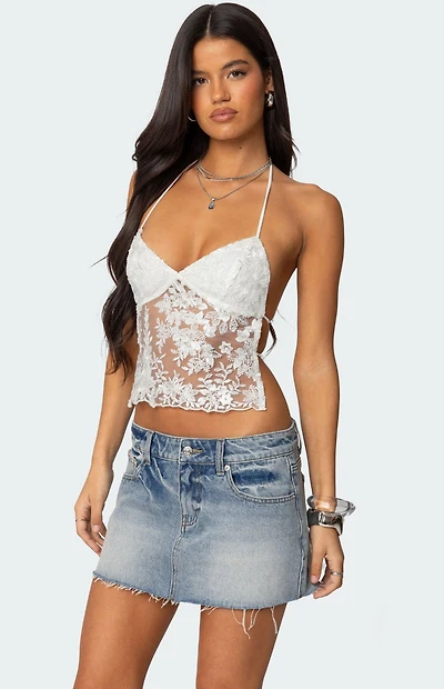 Edikted Nyx Backless Sheer Lace Top