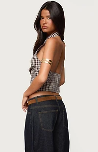 Edikted Imrie Plaid Collared Halter Top