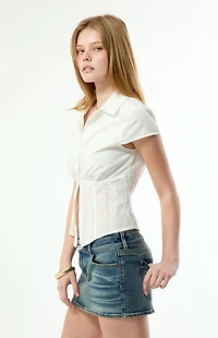 Beverly and Beck Sofia Eyelet Collar Button Up Top
