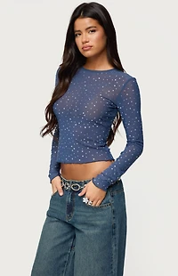 Edikted Anari Rhinestone Mesh Top