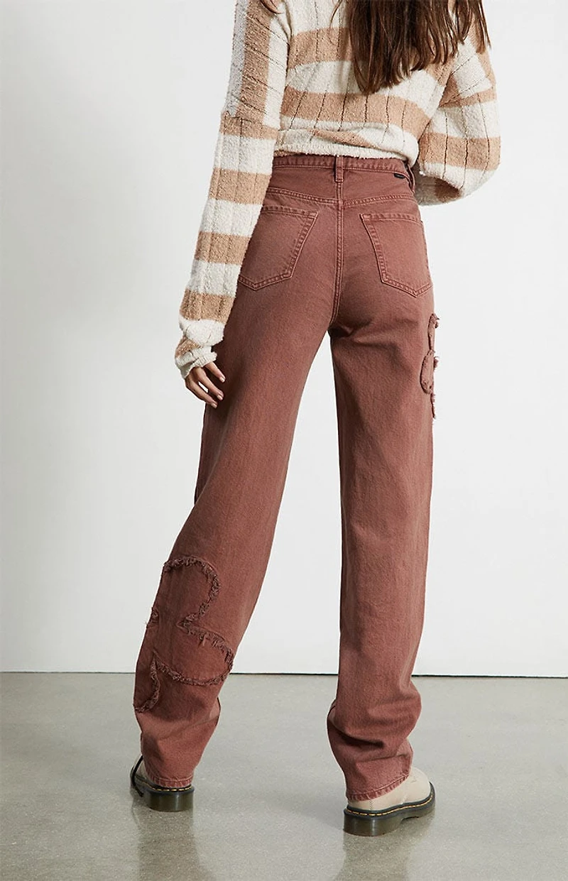 Pacsun Eco Brown Flower Patch Boyfriend Jeans