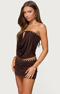 Edikted Giana Iridescent Strapless Cowl Neck Top