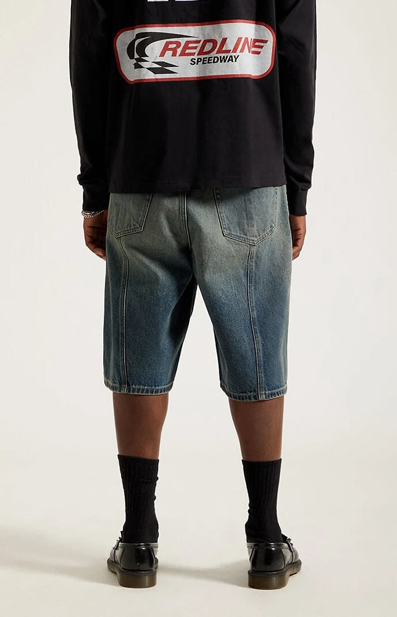 Pacsun Austin Extreme Baggy Denim Shorts Dark Blue Tint