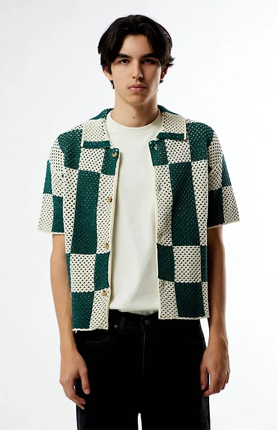 Pacsun Green & White Open Knit Spence Shirt