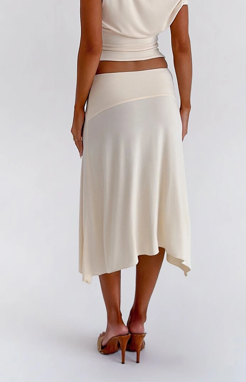 Tiger Mist Curved Yoke High Low Midi Skirt