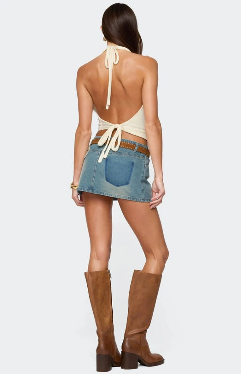 Edikted Bowiee Denim Mini Skirt