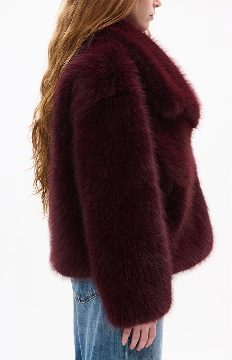 AZALEA WANG Regina Burgundy Faux Fur Coat