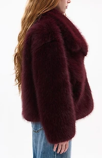 AZALEA WANG Regina Burgundy Faux Fur Coat