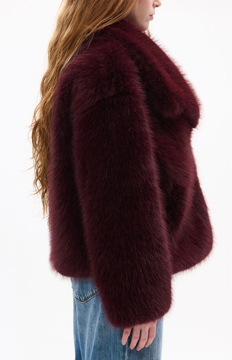 AZALEA WANG Regina Burgundy Faux Fur Coat