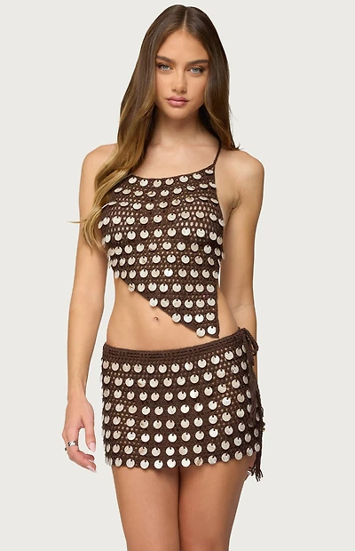 Edikted Alora Iridescent Crochet Backless Top