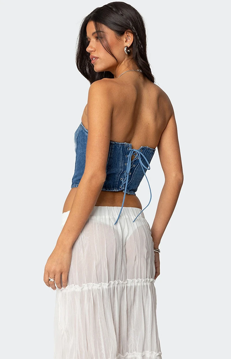 Edikted Tula Embroidered Denim Corset
