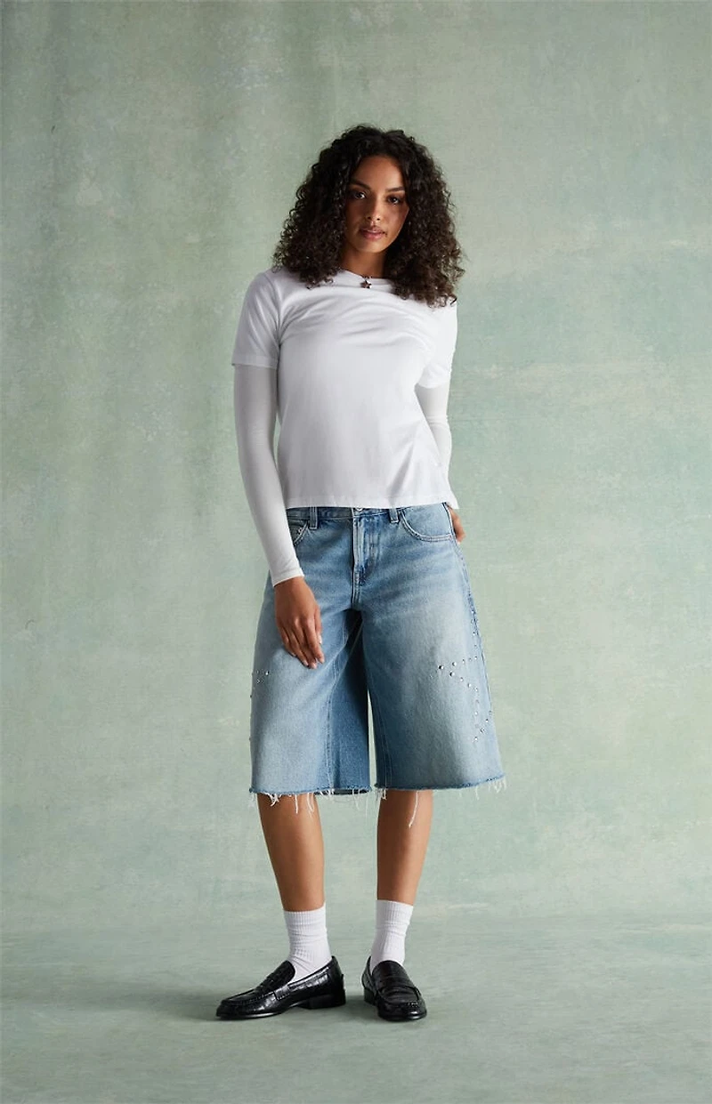 RARE DNM EDIT Peyton Extreme Jorts Star Studded Light Blue