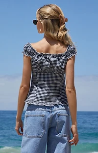 John Galt White & Blue Plaid Elena Top