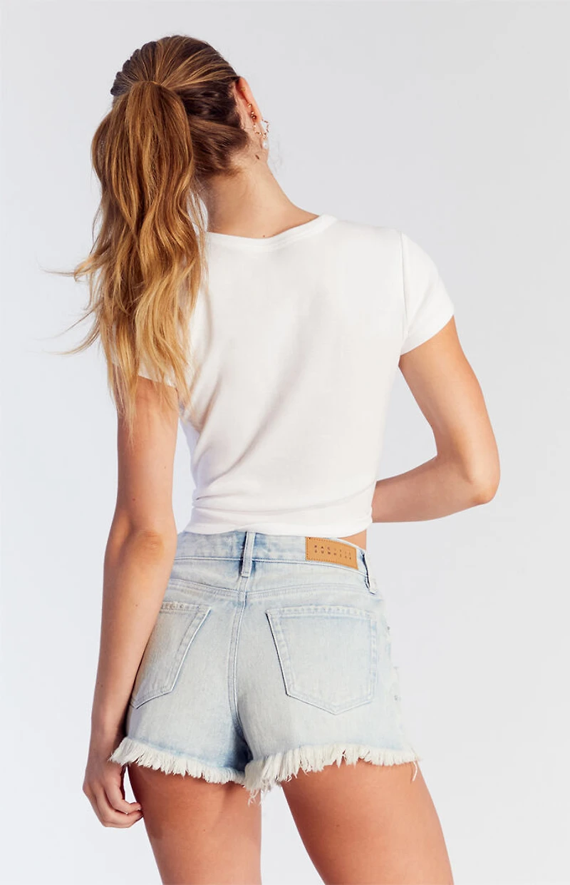 Pacsun Light Indigo Button Fly Ripped High Waisted Denim Festival Shorts