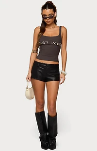 Edikted Melaney Faux Leather Micro Shorts