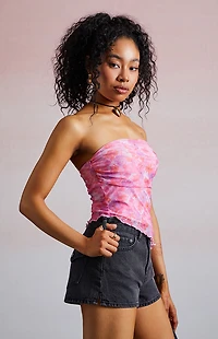 Third Charm Amber Floral Asymmetrical Tube Top