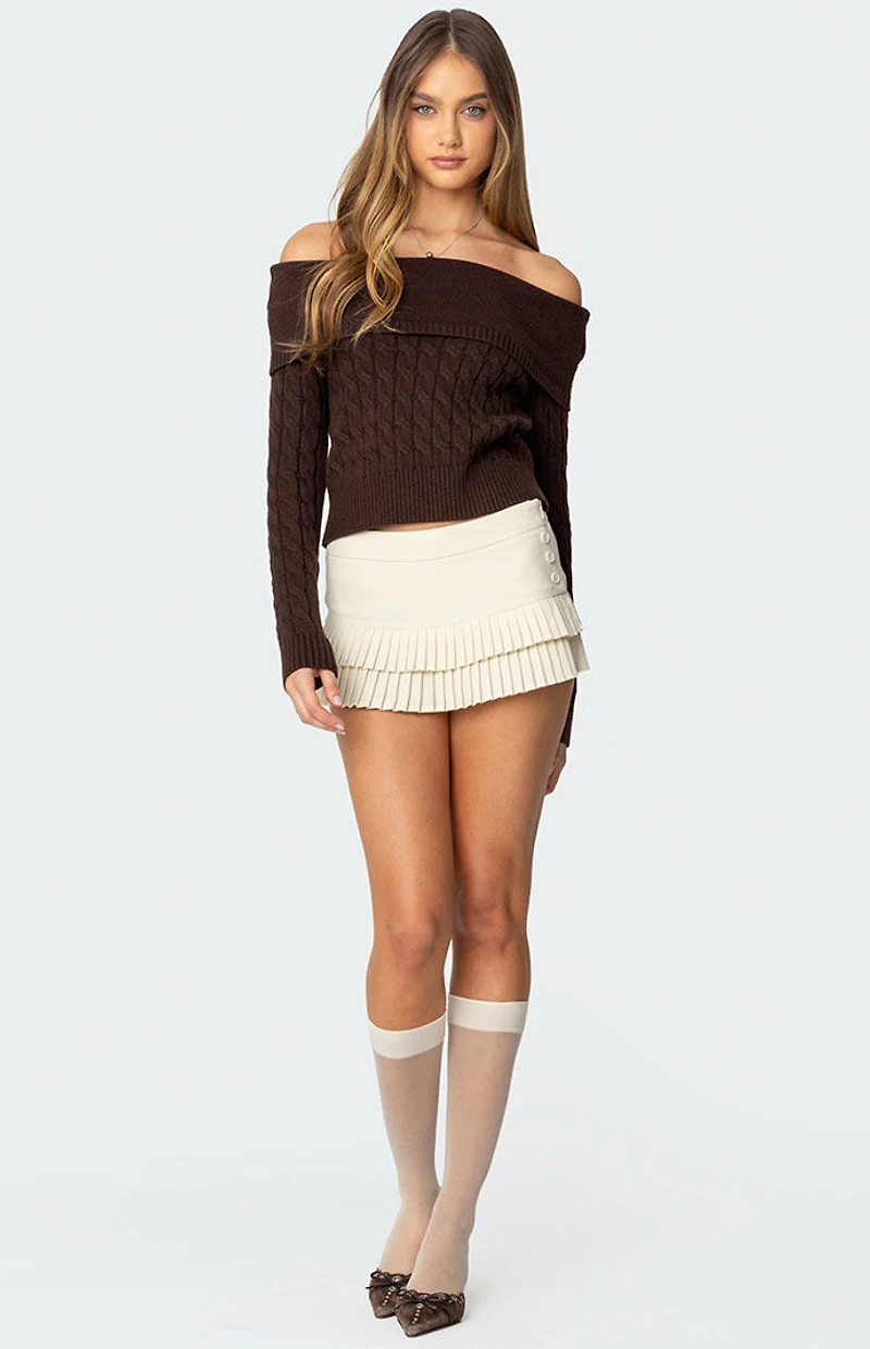 Edikted Glenn Fold Over Cable Knit Sweater