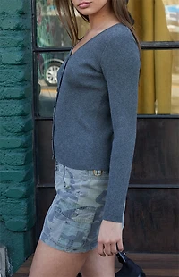 John Galt Gray Ribbed Long Sleeve Cardigan