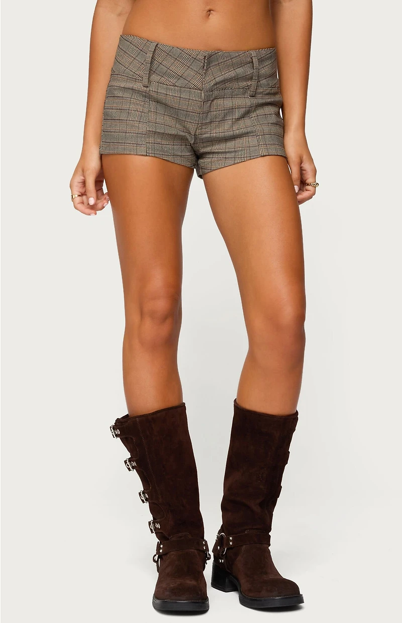 Edikted Ayvey Plaid Tailored Micro Shorts