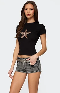 Edikted Narla Leopard Star T-Shirt