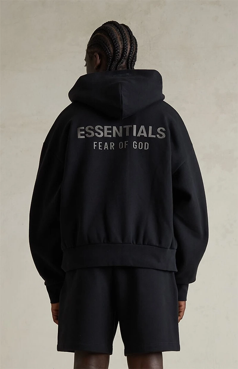 Fear of God ESSENTIALS Jet Black Classic Fleece Zip Up Hoodie