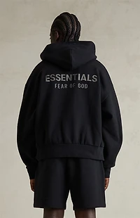 Fear of God ESSENTIALS Jet Black Classic Fleece Zip Up Hoodie
