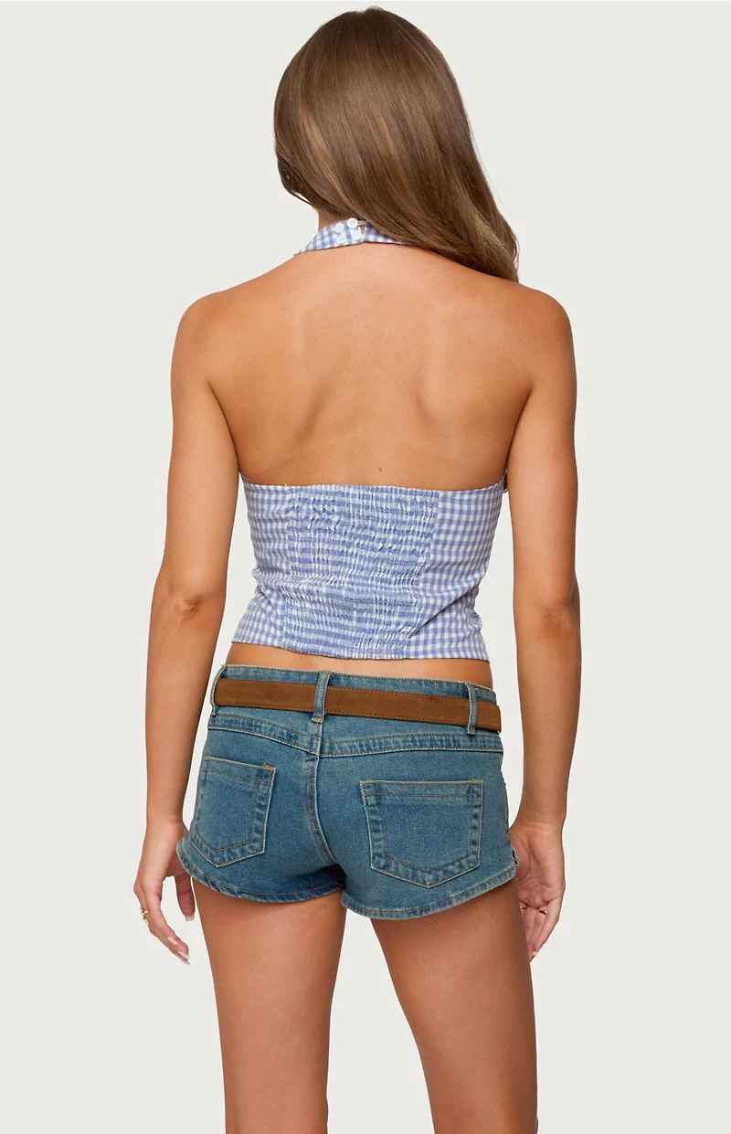 Edikted Evan Gingham Button Up Halter Top