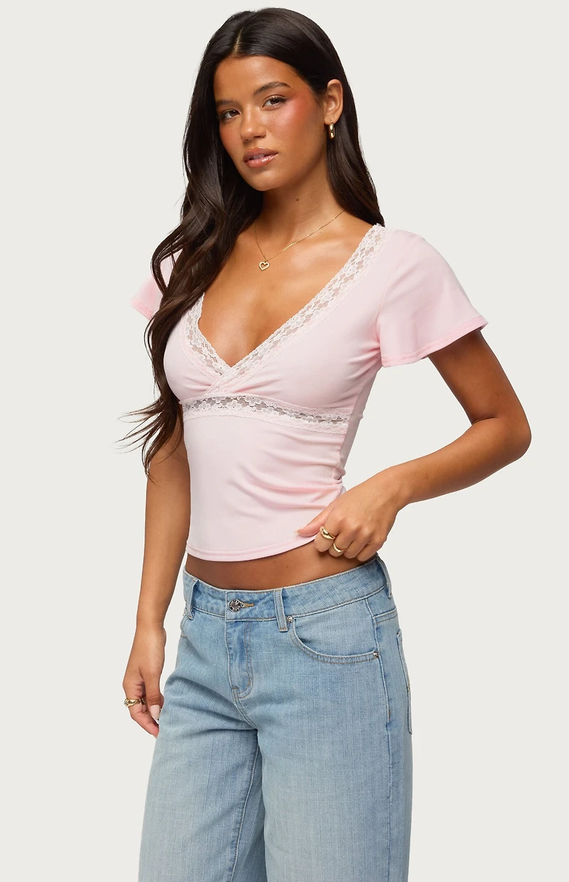 Edikted Yvetta Lacey Flutter Sleeve Top
