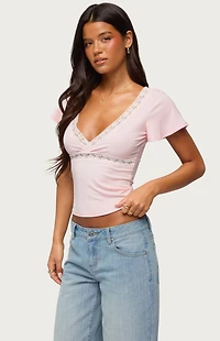 Edikted Yvetta Lacey Flutter Sleeve Top