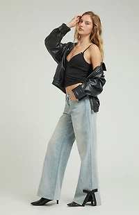 Pacsun Lena Low Rise Super Baggy Jeans Bow Light Indigo