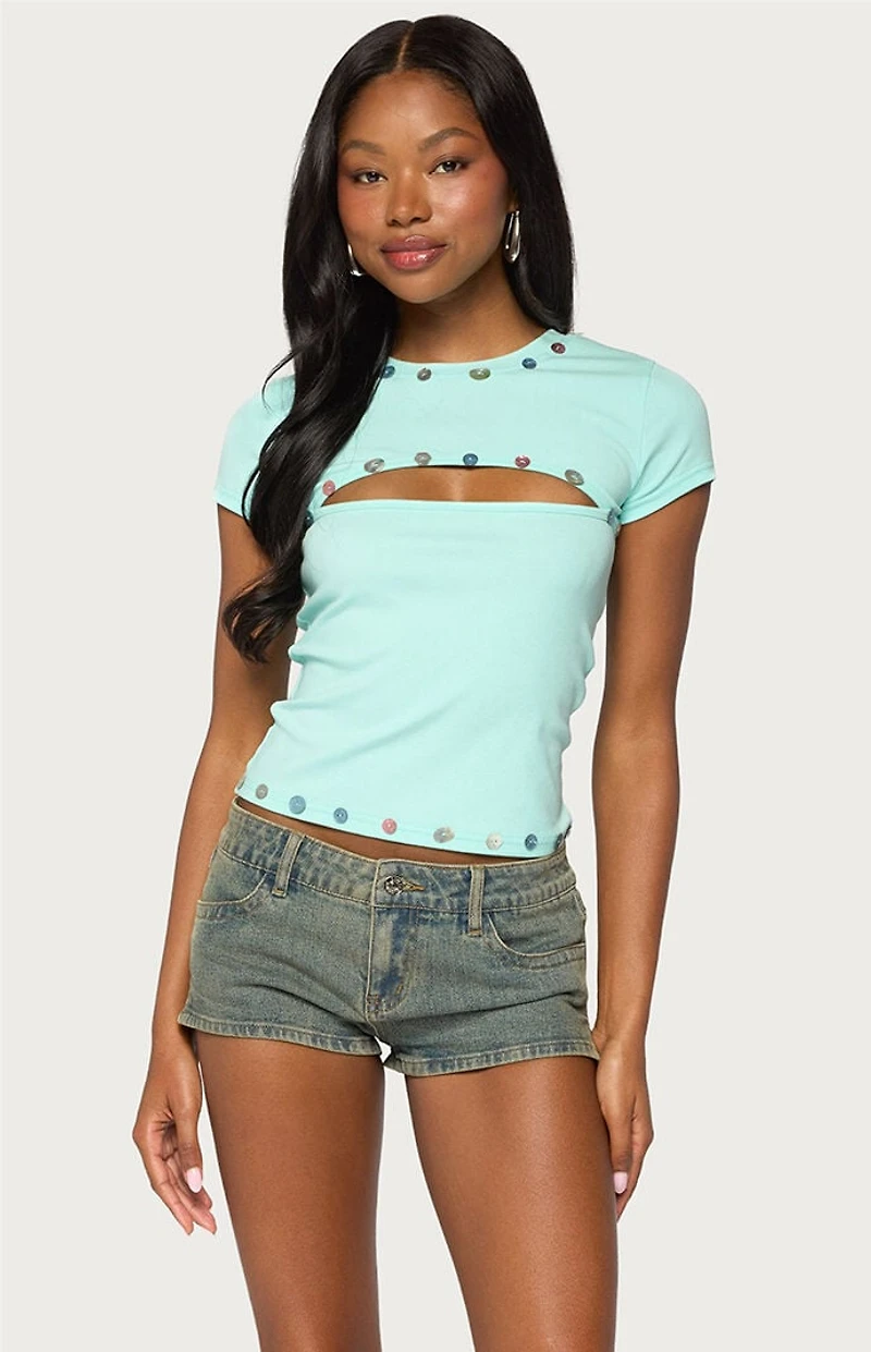 Edikted Suda Iridescent Cut-Out T-Shirt