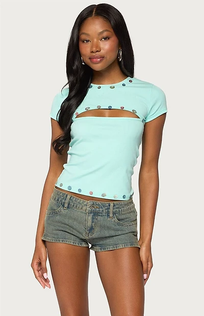 Edikted Suda Iridescent Cut-Out T-Shirt
