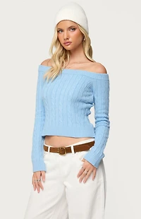 Edikted Taniza Off Shoulder Cable Knit Sweater