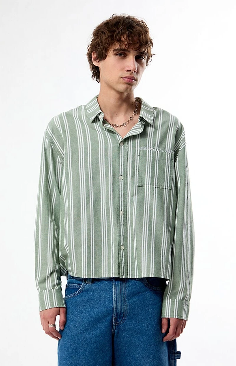 Pacsun Light Green Striped Hutton Long Sleeve Shirt