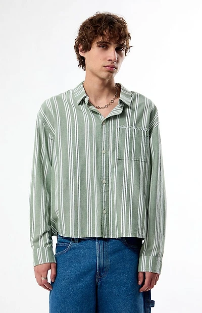 Pacsun Light Green Striped Hutton Long Sleeve Shirt