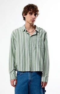 Pacsun Light Green Striped Hutton Long Sleeve Shirt