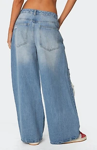 Edikted Distressed Low Rise Baggy Jeans
