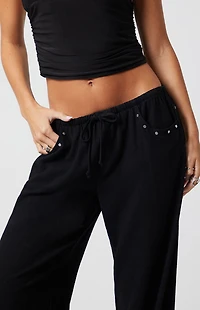 Third Charm Linen Studded Low Rise Baggy Pants
