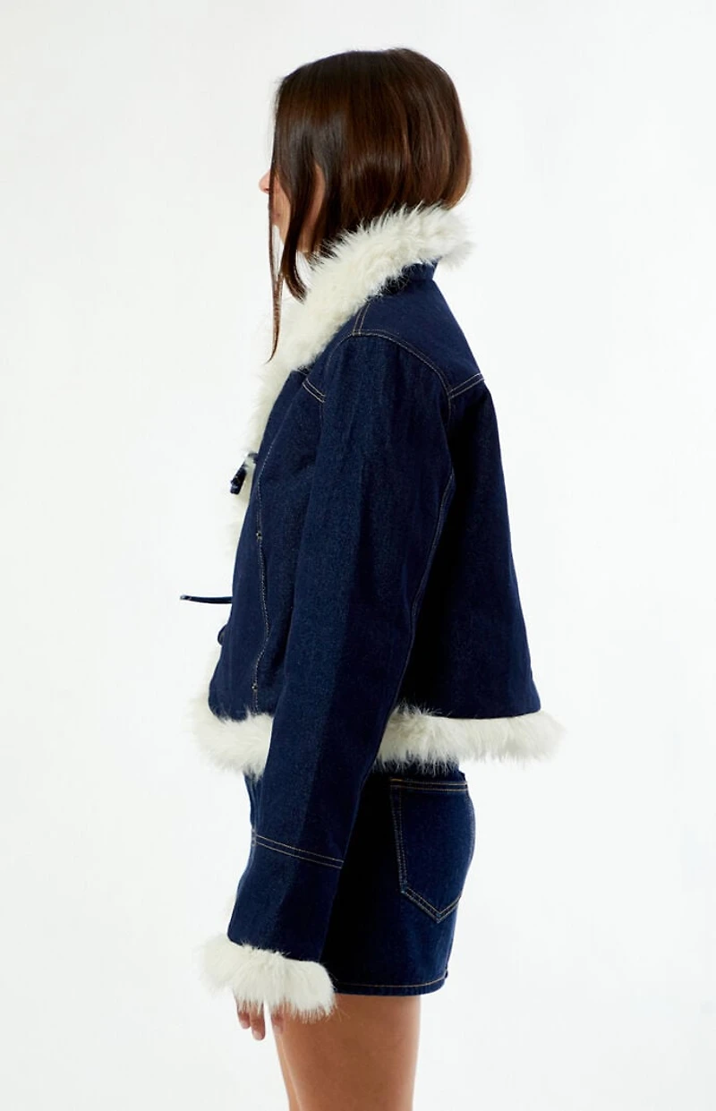 Daisy Street Iris Faux Fur Trim Denim Jacket