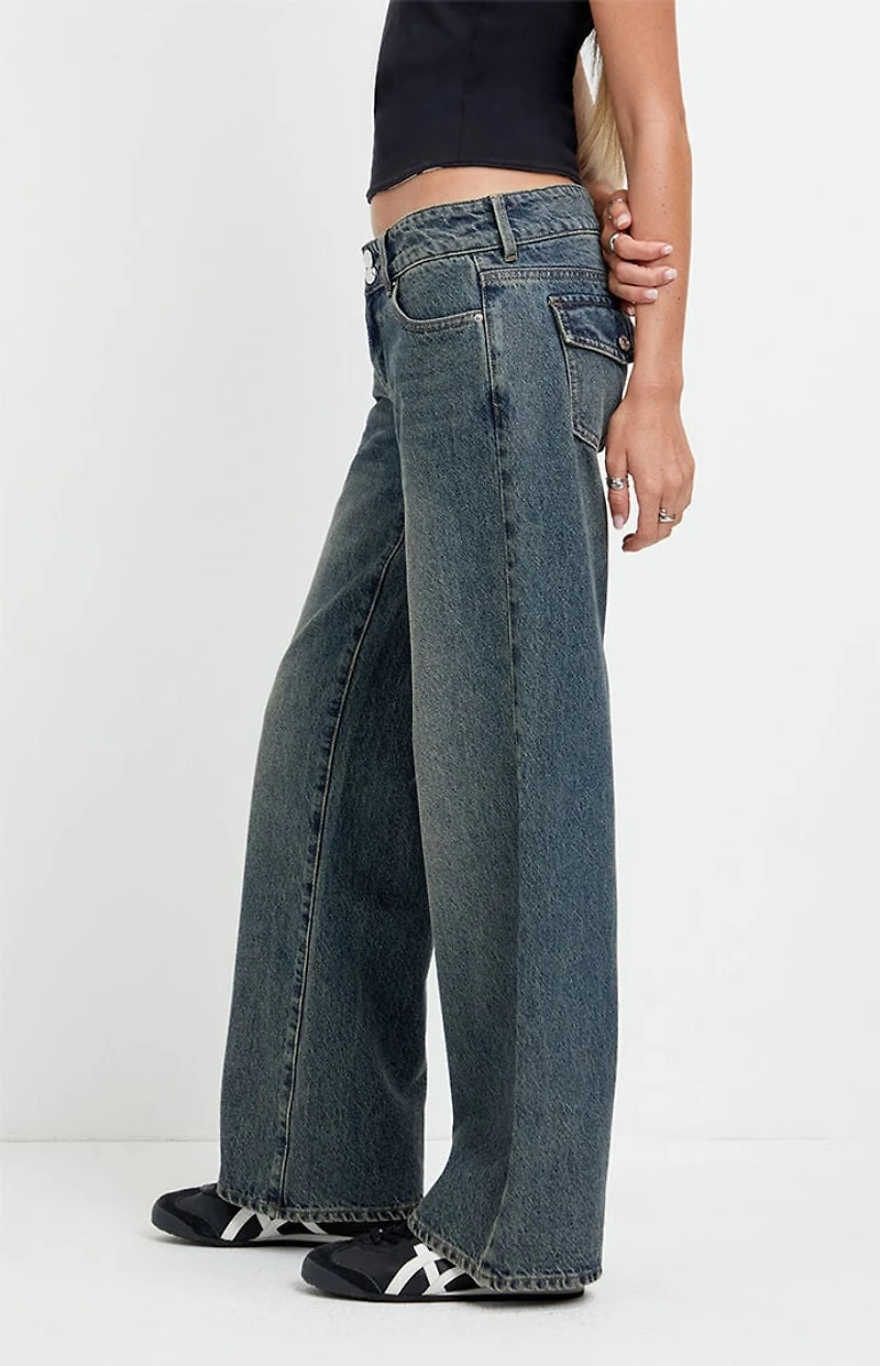 Pacsun Zoe Low Rise Girlfriend Jeans Dark Blue