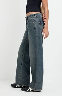 Pacsun Zoe Low Rise Girlfriend Jeans Dark Blue