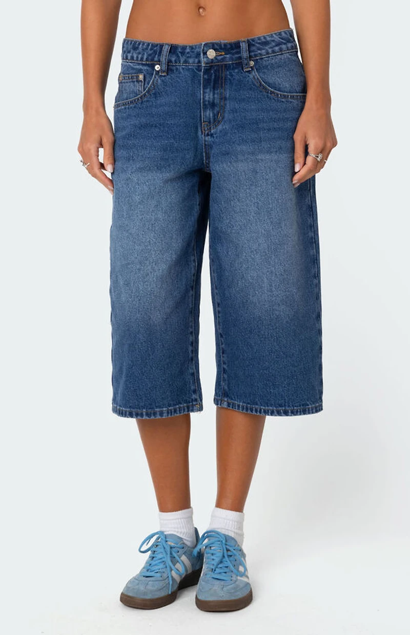 Edikted Xtra Long Low Rise Denim Bermuda Shorts