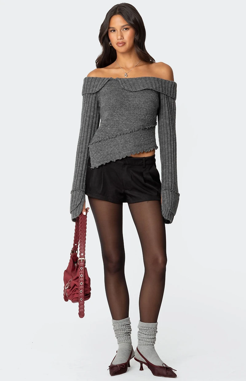 Edikted Mikkie Asymmetric Fold Over Knit Top