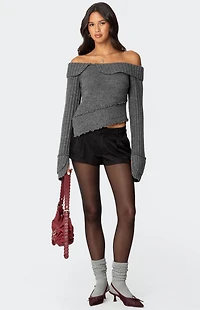 Edikted Mikkie Asymmetric Fold Over Knit Top