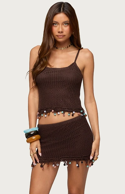 Edikted Zeinab Beaded Fringe Crochet Top
